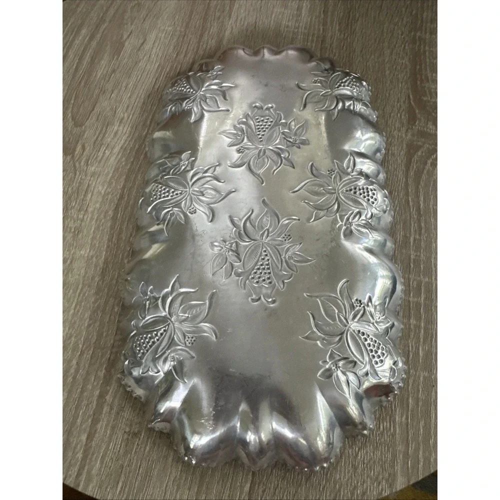 Vintage Hammered And Pressed Aluminum Bread Serving Tray